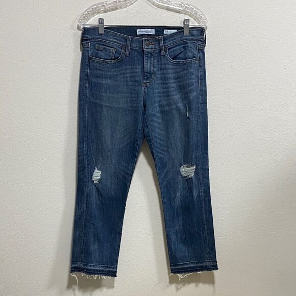 Banana Republic Premium Denim Straight Crop Jeans‎ Size 28 Distressed Raw Hem - Picture 3 of 12